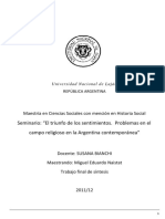 El Triunfo de Los Sentimientos. Problemas en El Campo Religioso en La Argentina Contemporánea