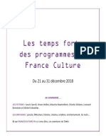 Les Temps Forts Des Programmes de France Culture - 21 Au 31 Décembre 2018