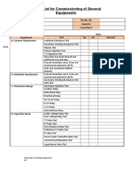 Check List For Commissioning of General Equipments: S/S Name Tender No Make Capacity Contractor Consultant