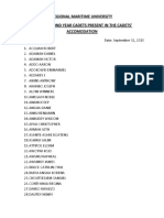 Regional Maritime University List of Second Year Cadets Present in The Cadets' Accomodation