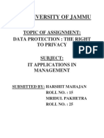 The University of Jammu: Topic of Assignment: Data Protection: The Right To Privacy