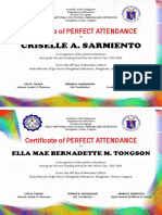 Criselle A. Sarmiento: Certificate of PERFECT ATTENDANCE