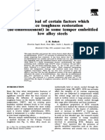 An Appraisal of Certain Factors Which Influence Toughness Restoration (De-Embrittlement) in Some Temper Embrittled Low Alloy Steels