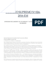 DS - N - 024-2016-EM RSSOM - Reglamento de Seguridad y Salud Ocupacional en Minería PDF