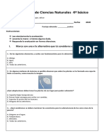 Evaluación de Ciencias Naturales 4º Básico: I. Marca Con Una X La Alternativa Que Tú Consideres Correcta