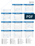 2019 Calendar Portrait Format