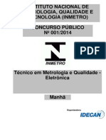 Idecan 2015 Inmetro Tecnico em Metrologia e Qualidade Eletronica Prova PDF