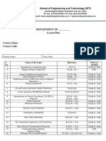 School of Engineering and Technology (SET) : DEPARTMENT OF - Lesson Plan