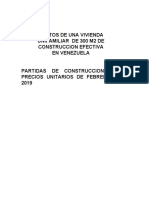 Costo de Construccion de Vivienda Venezuela Febrero 2019