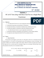 Exp 1: OC and SC Test Along With Direct Load Test On A Single Phase Transformer