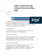 Pasos para Constituir Entidad Financiera en Peru