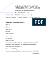 Material Balance of Ammonium Sulphate Production