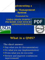 Implementing A Quality Management System: Usda Grain Inspection, Packers and Stockyards Administration