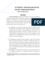 Paradigmas Teórico - Metodológicos de Estudio de La Realidad Social