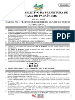 Ibgp 2019 Prefeitura de Santana Do Paraiso MG Professor Ensino Fundamental I Prova PDF