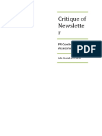 Critique of Newslette R: PR Continuous Assessment