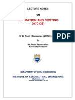 Estimation and Costing (A70138) : Lecture Notes