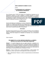 Acuerdo Gubernativo Número 133 2012 Reglamento de La Ley Del Impuesto Específico A La Primera Matrícula de Vehículos Automotores Terrestres PDF