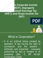 Minimum Corporate Income Tax (MCIT), Improperly Accumulated Earnings Tax (IAET), and Gross Income Tax (GIT)