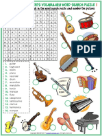 Musical Instruments Vocabulary Esl Word Search Puzzle Worksheets For Kids