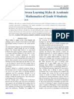 Relationship Between Learning Styles & Academic Achievement in Mathematics of Grade 8 Students