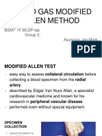 Blood Gas Modified Allen Method: BSMT 1F Mlsp-Lab Group 2: Asuncion, Ian Mark Miranda, Aiko Mosca, Justine Sicat, Trisha