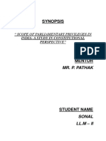 Synopsis: " Scope of Parliamentary Privileges in India-A Study in Constitutional Perspective"