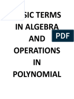 Basic Terms in Algebra and Operations in Polynomial