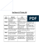 Food Menu Wef. 14 October, 2019: Days Breakfast Lunch Dinner Monday