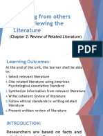 Learning From Others and Reviewing The Literature