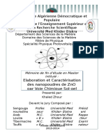 Elaboration Et Caractérisation Des Nanopoudres de ZnO Par Voie Chimique Sol-Gel PDF