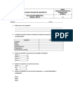 Evaluacion Bimestral Quimica Grado Sexto Primer Periodo.