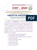 TSICET - 2020: Kakatiya University