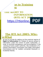 Welcome To Training Session On: The Right To Information (RTI) ACT 2005