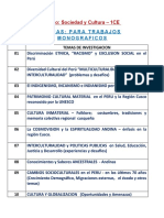 TEMAS para Trabajos Monograficos - Sociedad y Cultura Grupo 1CE - (2020 - I)