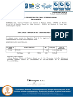 Constancia de Disposición Final de Residuos No Peligrosos