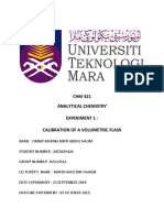 CHM 421 Analytical Chemistry Experiment 1: Calibration of A Volumetric Flask