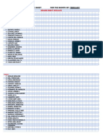 Attendance Sheet For The Month Of: February