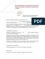 Modelo 25.-Escrito Apelación Interpone Imputado Resolución Declara Infundada Excepción Improcedencia Acción