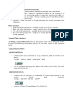 Classification of Motor Vehicles and Plate Numbers