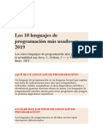 Los 10 Lenguajes de Programación Más Usados en 2019