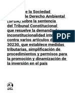 Análisis de La SPDA Sobre La Sentencia Del Tribunal Constitucional Respecto A La Ley 30230 o "Paquetazo Ambiental"