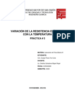 Variacion de La Resistencia Electrica Con La Temperatura, Ing. Quimica