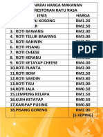 Senarai Harga Roti Canai Kuih Ratu Rasa