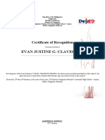 Evan Justine G. Clavecilla: Certificate of Recognition