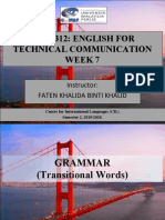 Uvw 312: English For Technical Communication Week 7: Instructor: Faten Khalida Binti Khalid