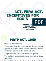 MRTP Act, Fera Act, Incentives For Eou'S