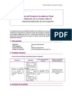 Guía de Producto Académico Final - Redacción de Un Ensayo Sobre La Internacionalización de Una Empresa