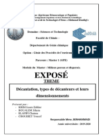 Décantation, Types de Décanteurs Et Leurs Dimensionnements