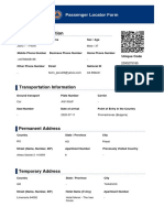 Personal Information: Passenger Locator Form